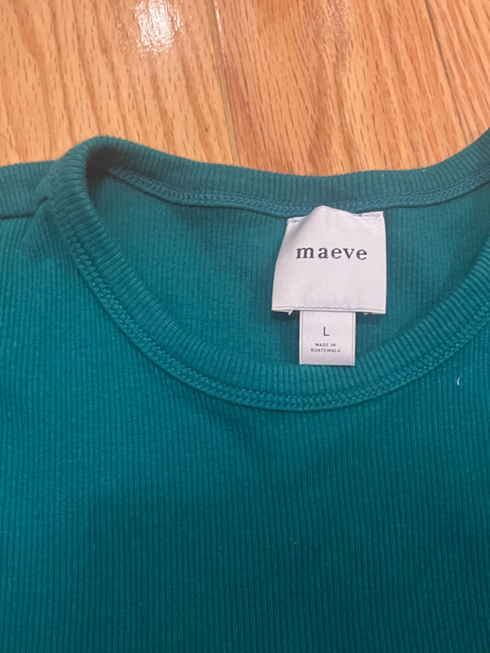 Anthropology Maeve Teal Ribbed Short Sleeve Cropped Tee - Picture 2 of 3